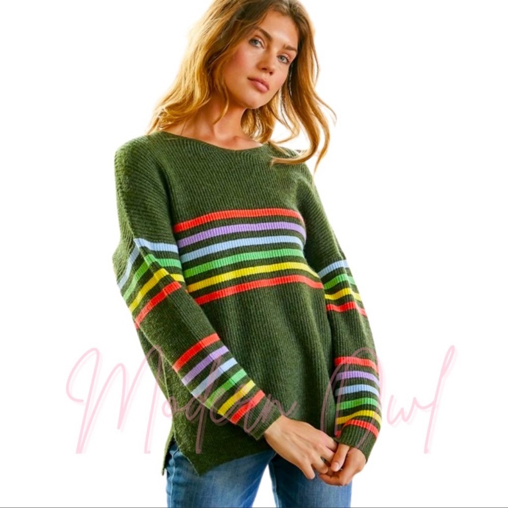 The OMG Green Sweater with Stripes